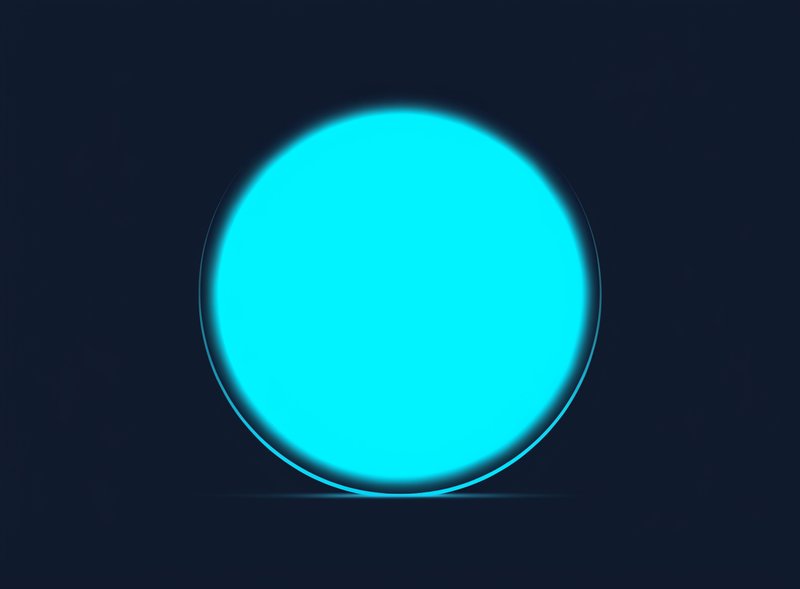 A bright cyan circle glows against a dark blue background as abstract digital art.